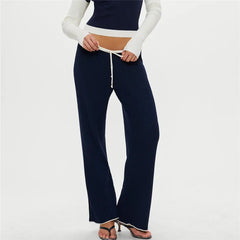 Knitted Wide Legs High Waist Straight-leg Trousers