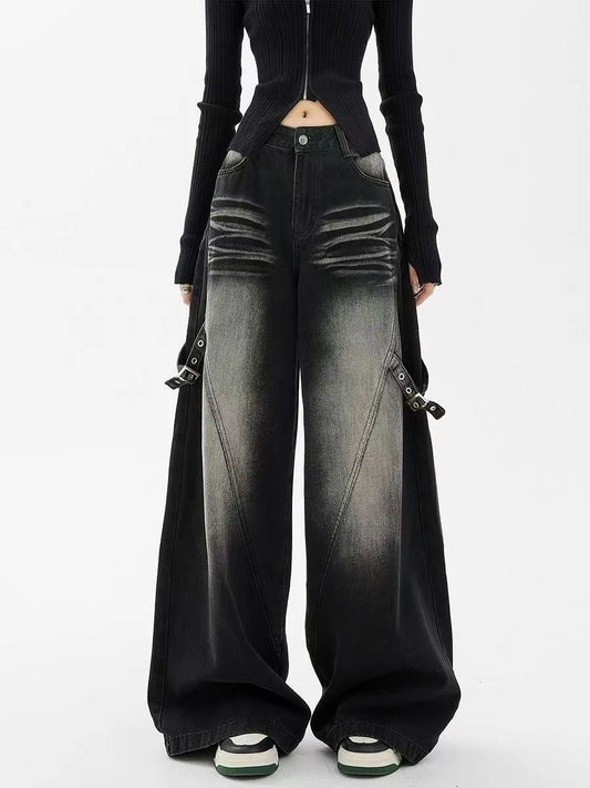 Washed Wide Leg Denim Trousers