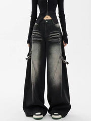 Washed Wide Leg Denim Trousers