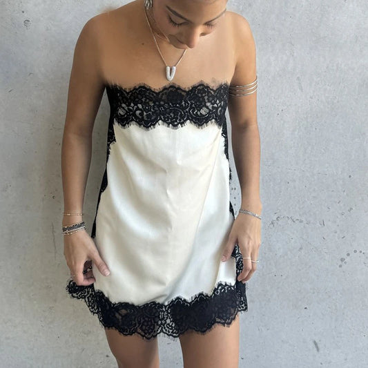 Lace Patchwork Satin Tube Top