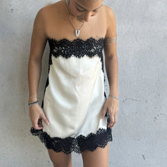 Lace Patchwork Satin Tube Top