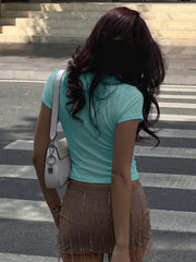 Deep V-neck Ruched T-shirt