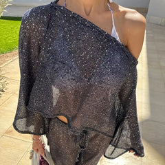 Knitted Poncho Cover-up Crop Top