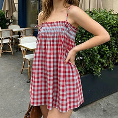 Gingham Spaghetti Strap Smocked Bust Mini Dress