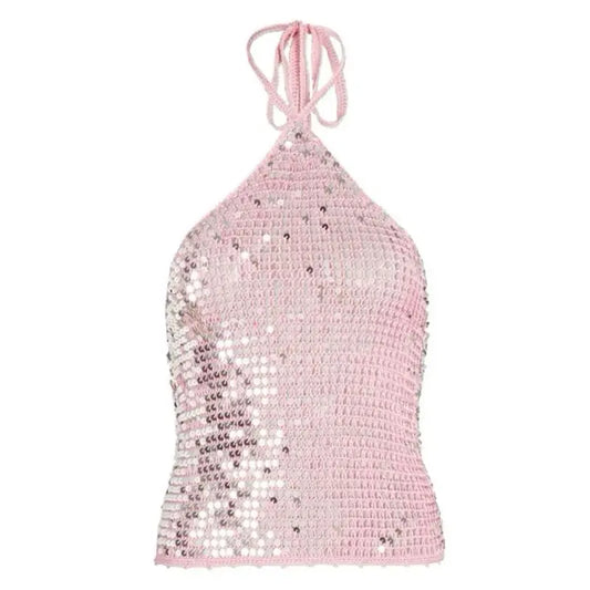 Knit Sequin Tie Up Top