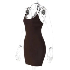 Lace Patchwork Spaghetti Strap Mini Dress