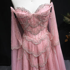 Off-Shoulder Tulle Sequin Flower Petal Embroidered Gown