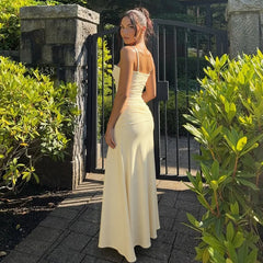 Yellow Spaghetti Strap Crop Top And Maxi Skirt Matching Set