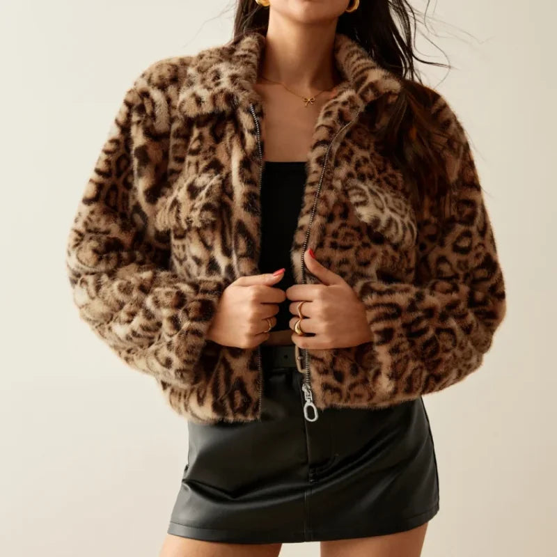 Faux Fur Leopard  Jacket Free From Label