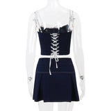 Blue Cami Bow Crop Top And Mini Skirt Set