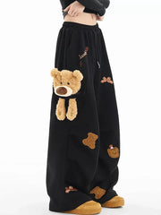 Bear Embroidery Wide Leg Sweatpants