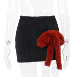 Black Fuzzy Bow Mini Skirt