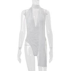 Scarf Halter Drape Mesh Bodysuit