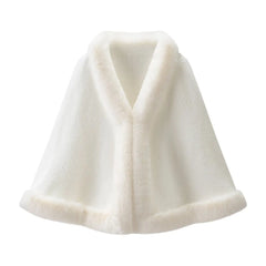 White Fur Trim Collar Cloak Shawl