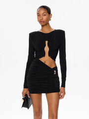 Long Sleeve Irregular Hollow Out Desgin Mini Dress