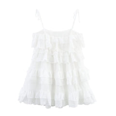 White Layered Ruffle Sling Short Dress