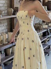Strapless Embroidery Bow A-line Long Dress