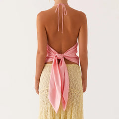 Women's floral printed halter backless tie up crop top.

