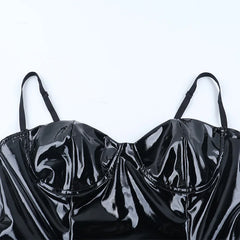 PU Leather Spaghetti Strap Midi Dress