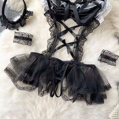 Black Lace Frill Bodysuit Lingerie