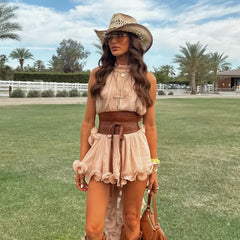 Pink Halter Ruffles Top And Mini Skirt Set