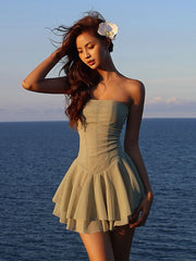 Green Strapless Mesh Mini Dress