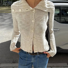 Lapel Buttoned Knitted Cardigan