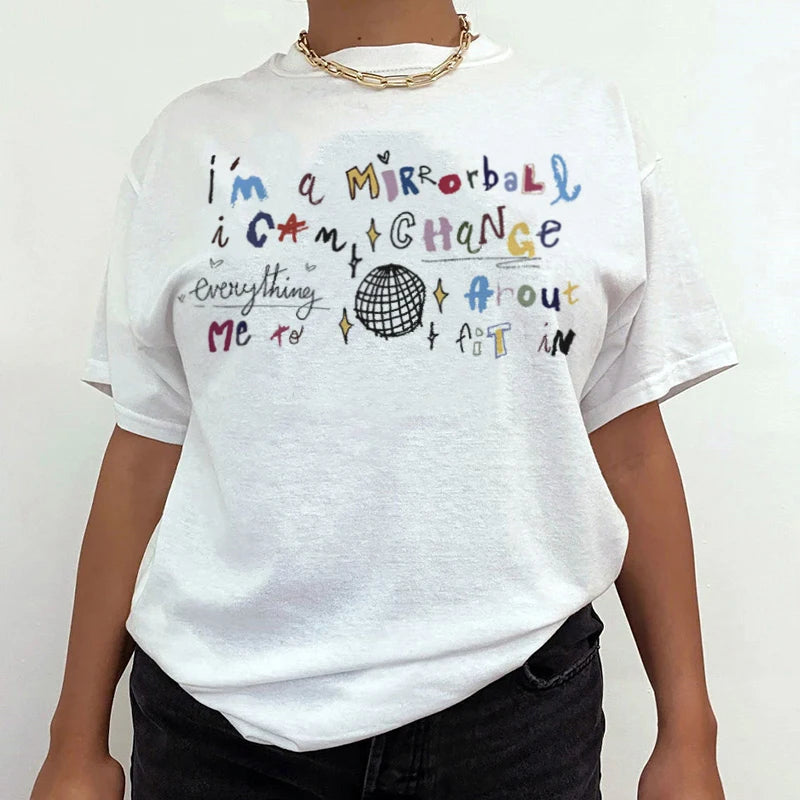 Mirrorball Trendy Music Graphic Tops Loose Short Sleeve Tee