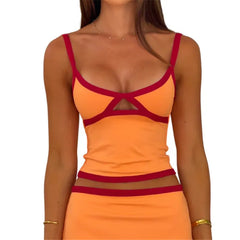 Spaghetti Strap Contrast Trim Cutout Top