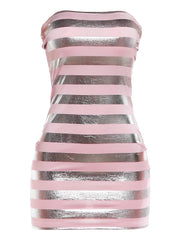 Pink And Silver Stripe Tube Mini Dress