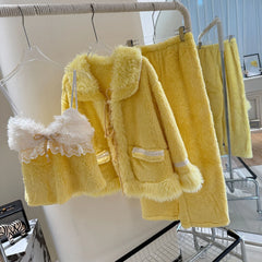 Yellow Plush 3 Piece Pajama Set