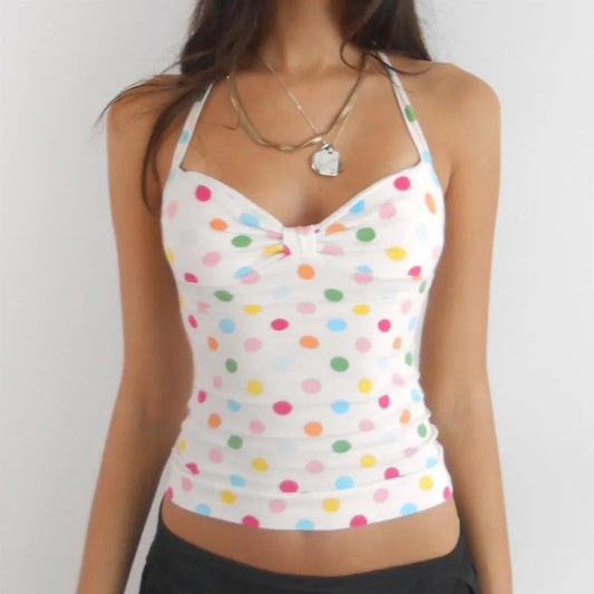 Colourful Polka Dot Print Halter Vest Top