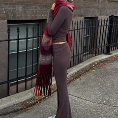 Polka Dot Cropped Top And Fold Over Flare Pants Set