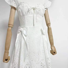Eyelet Bow Waist Mini Dress