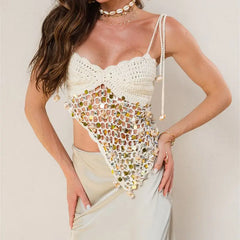 Sequin Knit Crochet Tie Up Top