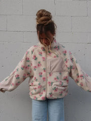 Printed Zipper Pocket  Parka Jacket