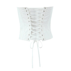 White Tie Up Corset And Mini Skirt Set