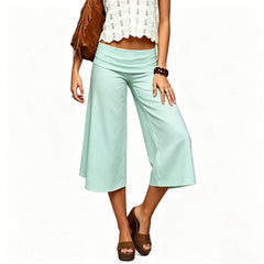 Fold Over Waist Wide Leg Capri Pants