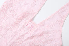 Pink Lace Halter Draped Waist Maxi Dress