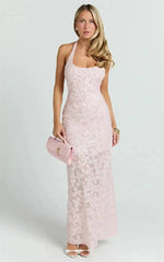 Halter 3D Floral Sequin Bodycon  Maxi Dress