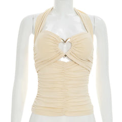 Heart Hollow Out Plunge Ruched Top