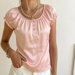 Ruffled Puff Short Sleeve Button Up Shirt