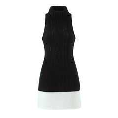 High Collar Sleeveless Knitted Sweater Dress