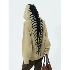 Skeleton Print Fuzzy Graphic Hoddie