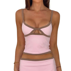 Spaghetti Strap Contrast Trim Cutout Top