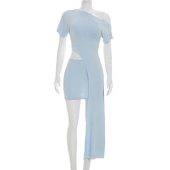 Off-Shoulder Tie Up Waist Top And Mini Skirt Set