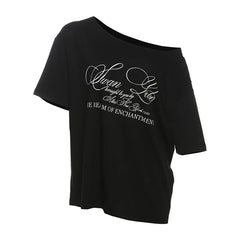 Swan Lake Asymmetry Shoulder Grpahic Tee