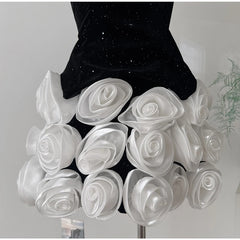 Black Strapless Top And 3D Rose Mini Skirt  Set