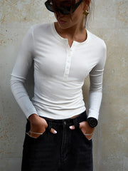 Buttoned Long Sleeve Solid Top Free From Label