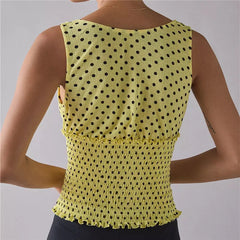 Polka Dot Plunge V Neck Smocked Top